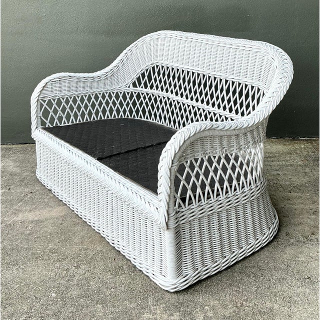 Lexington Furniture Vintage Lexington Braided White Rattan Love Seat For Sale - Image 4 of 8