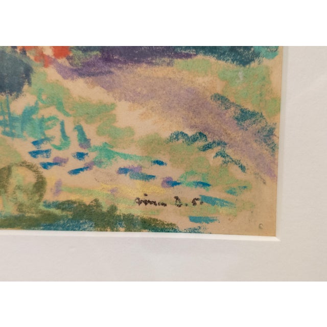 Mid-Century Modern Colorful New England Garden Abstract Oil Pastel, Signed For Sale - Image 9 of 10