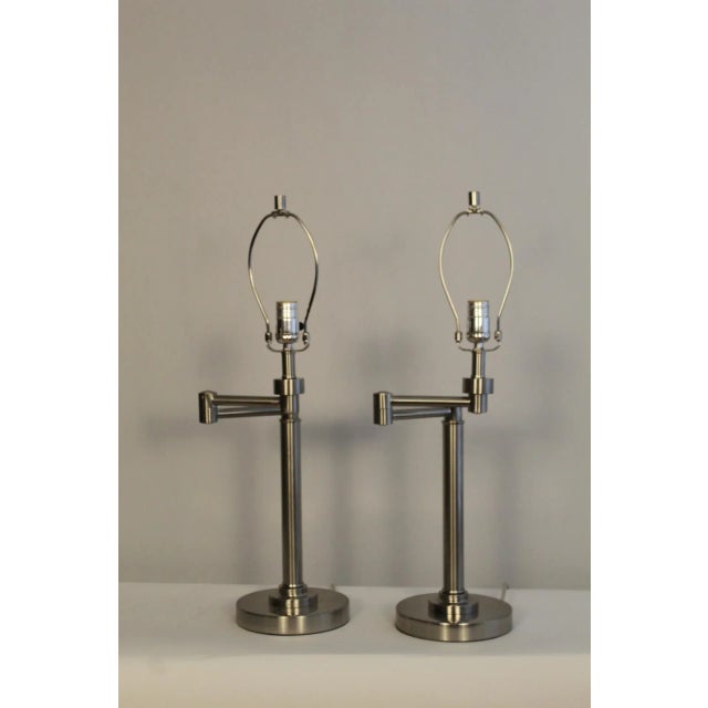 Silver Hanson Style Mid 20th Century Swing Arm Lamps For Sale - Image 8 of 12