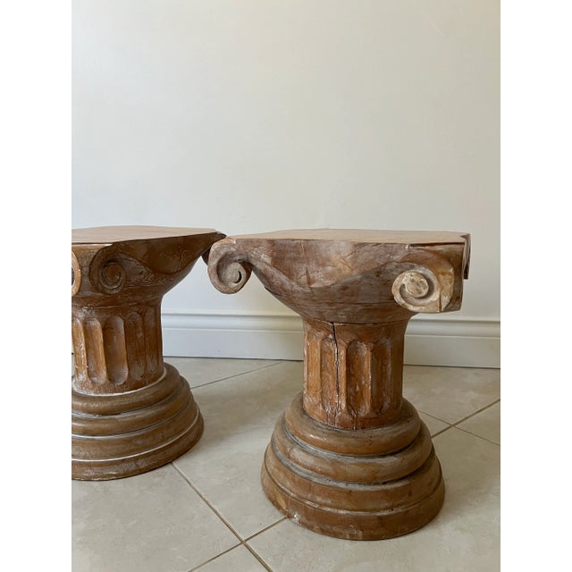 1980s Neoclassical Wood Column Side Tables - a Pair For Sale - Image 4 of 6