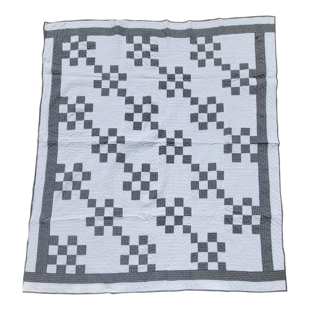 19thc Black and White Postage Stamp Quilt For Sale