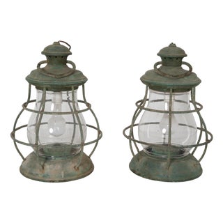 Vintage Nautical Copper Lanterns, American Colonial Style, 1940s For Sale