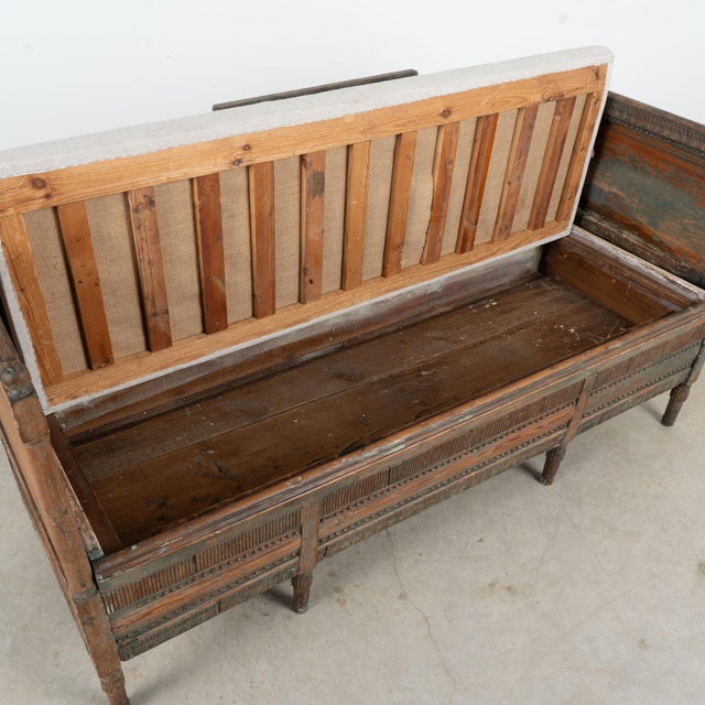Gustavian (Swedish) 19th Century Swedish Gustavian Original Teal Blue Painted Pine Bench For Sale - Image 3 of 14