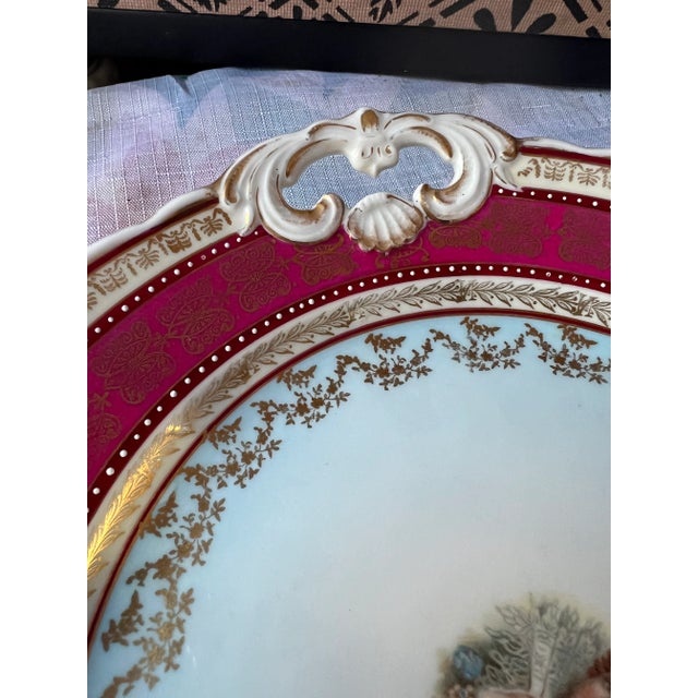 Ceramic Antique Vintage Bawo & Dotter Marie Antoinette Portrait Beaded Cranberry & Gold Cake Plate For Sale - Image 7 of 13