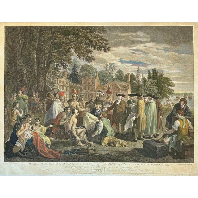 Late 18th Century William Penn's Treaty With the Indians — Original Hand-Colored Engraving by Hall, Circa 1683 For Sale - Image 6 of 7