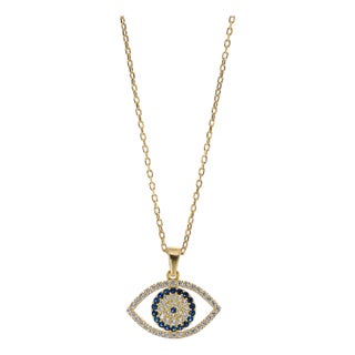 Sparkly Gaze Evil Eye Gold Chain Necklace For Sale