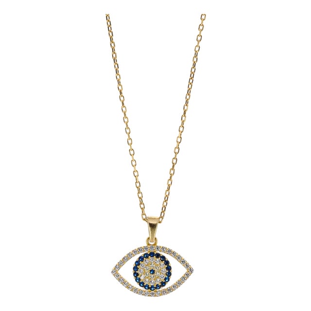 Sparkly Gaze Evil Eye Gold Chain Necklace For Sale