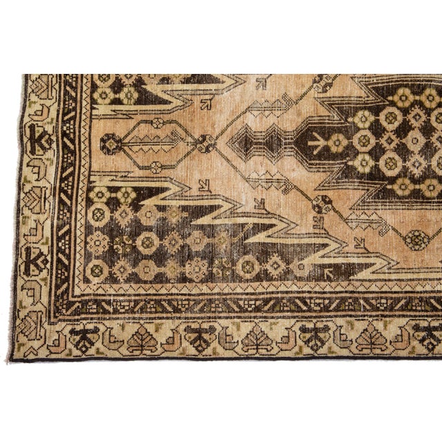 1960s 1960s Vintage Medallion Persian Distressed Wool Rug in Tan Color For Sale - Image 5 of 6