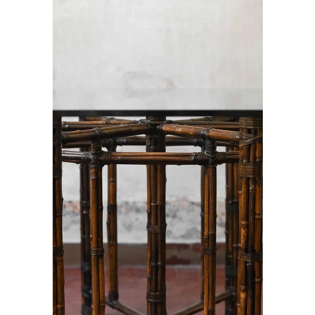 Large Oval Table in Rattan with Leather Bindings and Glass Top from Mc Guire, San Francisco, 1970s, in Good conditions....