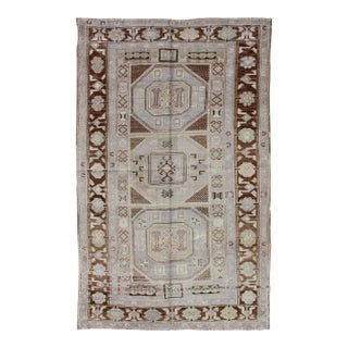 Vintage Turkish Oushak Rug With Tribal Geometric Medallions in Light Lavender For Sale