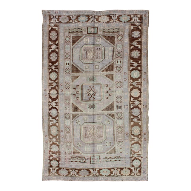Vintage Turkish Oushak Rug With Tribal Geometric Medallions in Light Lavender For Sale