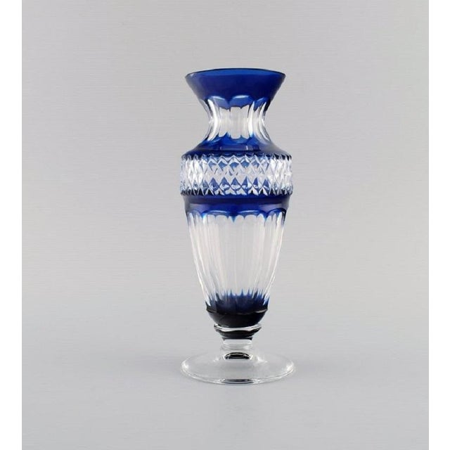 Boho Chic Mid-Century Vase in Clear and Blue Art Glass For Sale - Image 3 of 9