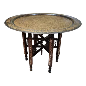Early 20th Century Antique Egyptian Copper Tray Top Table