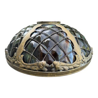 1960s Tiffany-Style Iridescent Glass & Bronze Turtleback Tile 26" Shade (Shade Only) For Sale