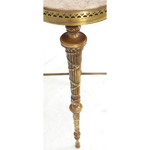 Exception Clover Shape Pink Marble Top Fluted Brass Legs Tall Pedestal Stand For Sale - Image 12 of 15
