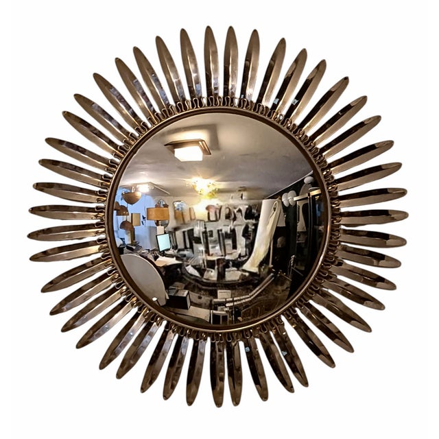 Metal Round Metal Sunburst Wall Mirror, Italy, 1950s For Sale - Image 7 of 7