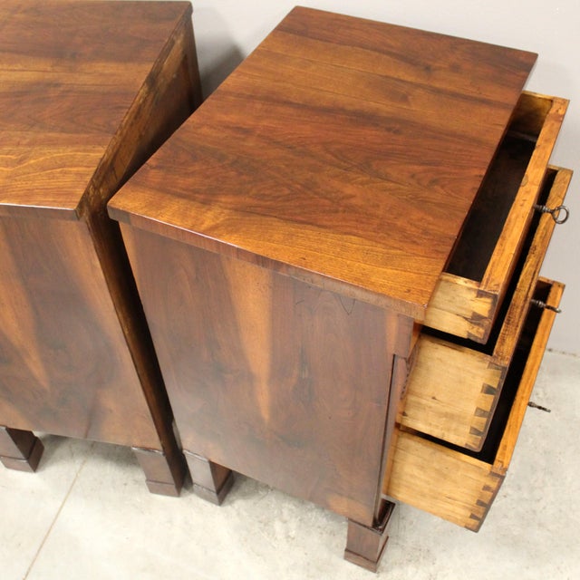 Brown Italian Empire Bedside Tables in Walnut, Set of 2 For Sale - Image 8 of 13