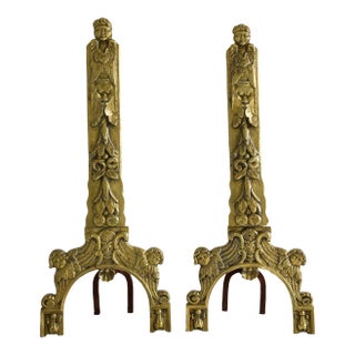 Early 19th Century French Baroque Bronze Figural Andirons For Sale