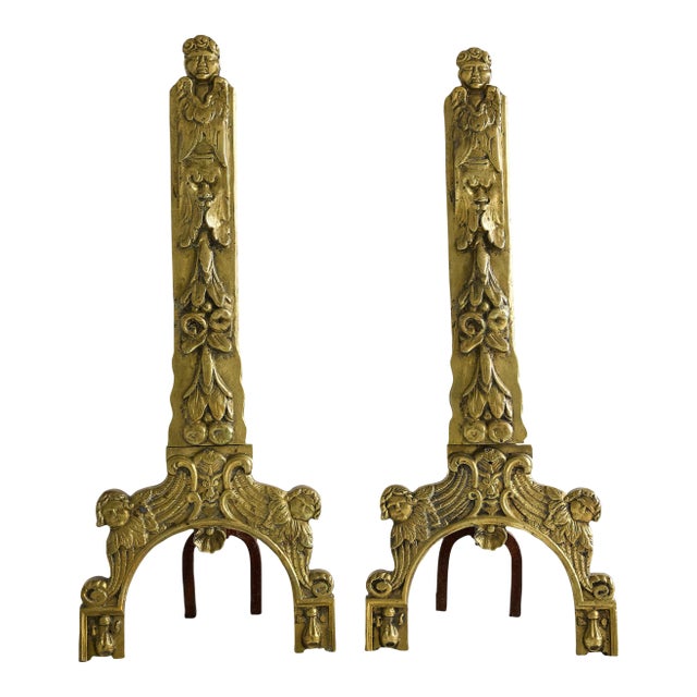 Early 19th Century French Baroque Bronze Figural Andirons For Sale