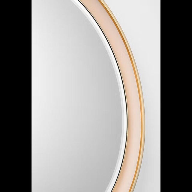 Metal Thomas O'Brien for Visual Comfort Signature Tricia 24" Illuminated Round Mirror in Polished Nickel and Gild For Sale - Image 7 of 11