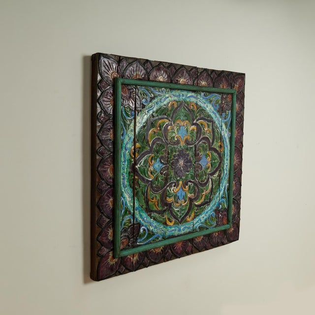 Antique Indian Carved and Painted Wall Hanging For Sale - Image 10 of 14