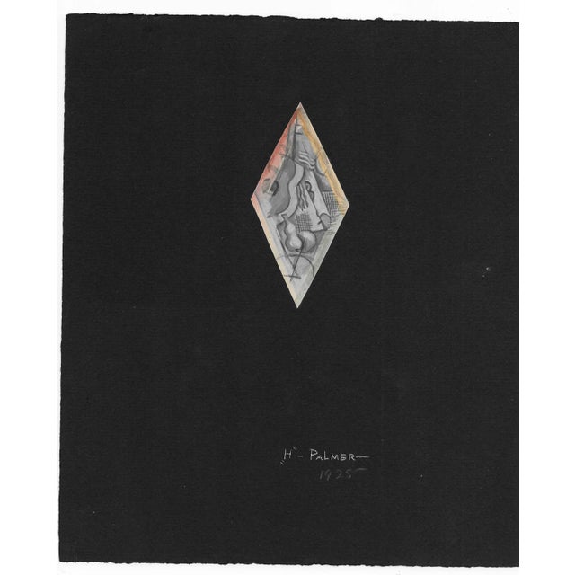 Watercolor and gouache Art Deco / cubist design for a tie, on a black paper mount and signed lower center. Mount size: 8.5...