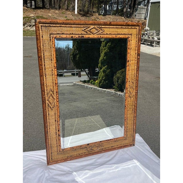 Early 21st Century Large Bamboo and Rattan Beveled Mirror For Sale - Image 5 of 18