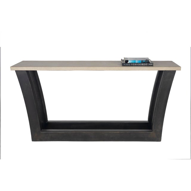 Modern Console Table With Limestone Top and Steel Base For Sale - Image 9 of 9