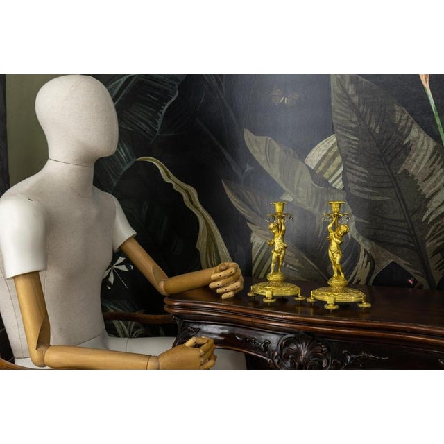 Late 19th Century French Neoclassical Style Bronze Cherub Candleholders, Set of 2 For Sale - Image 4 of 18