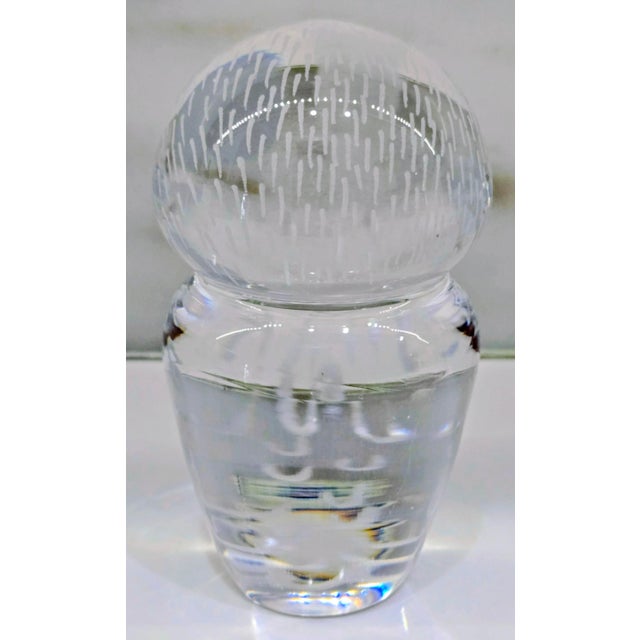 Glass Kosta Sweden 1960s Glass Owl Paperweight Lg 2458 by Vicke Lindstrand, Vintage Etched Crystal Figurine For Sale - Image 7 of 9