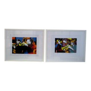 1980s Colorful Framed Jazz Prints, a Pair For Sale