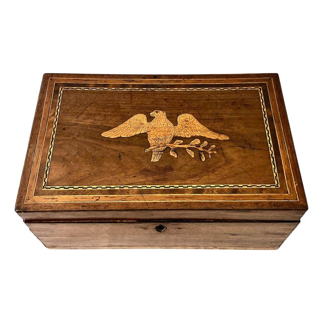 Mid 19th-Century American Eagle Inlaid Document Box With Inset Tray For Sale
