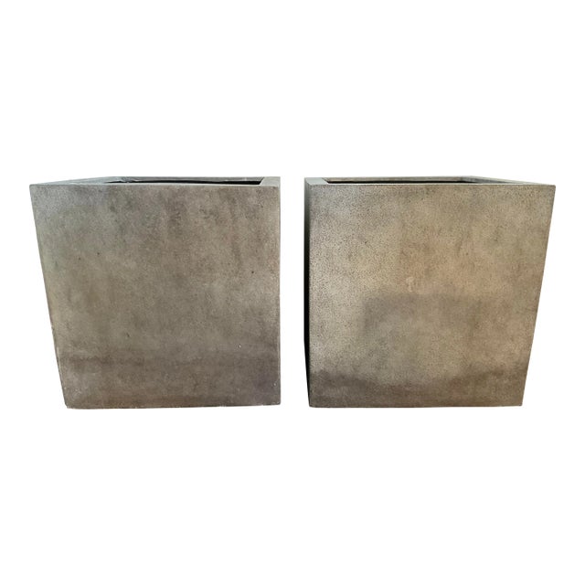 Large Fiberglass Planters With Patina - Set of 2 For Sale