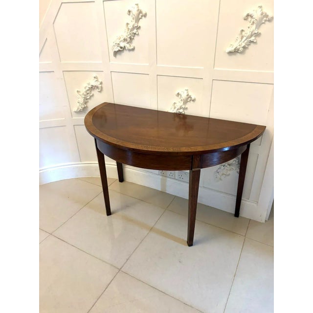 Large Antique George III Demi Lune Console Tables in Figured Mahogany, 1800, Set of 2 For Sale - Image 3 of 14