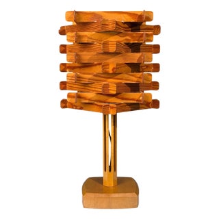 Swedish Modern, Large Table Lamp, Lacquered Pine, Sweden, 1970s For Sale