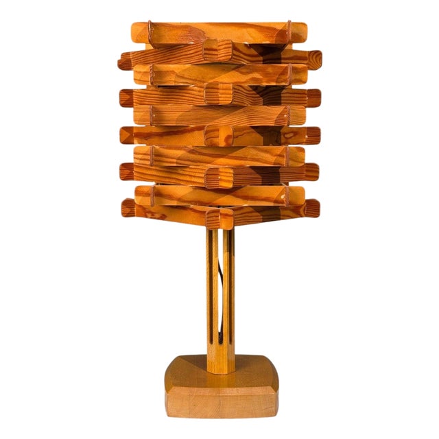 Swedish Modern, Large Table Lamp, Lacquered Pine, Sweden, 1970s For Sale