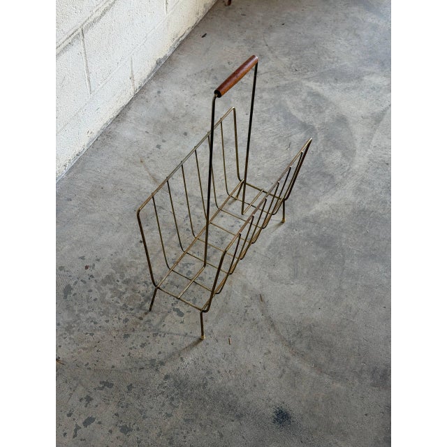 Vintage Danish Brass Magazine Rack Mid Century Modern Newspaper Holder For Sale In Los Angeles - Image 6 of 8