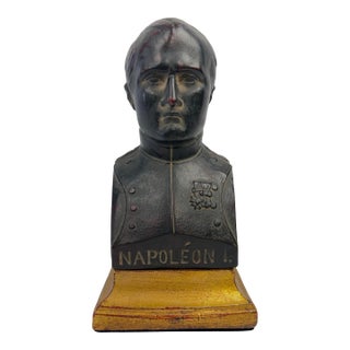 Late 20th Century French Empire Style Napoleon Bust Paperweight – Cast Metal Faux Bronze Desk Sculpture For Sale
