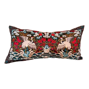 Hollywood Regency Black & White Asian Chinoiserie Boudoir Pillow