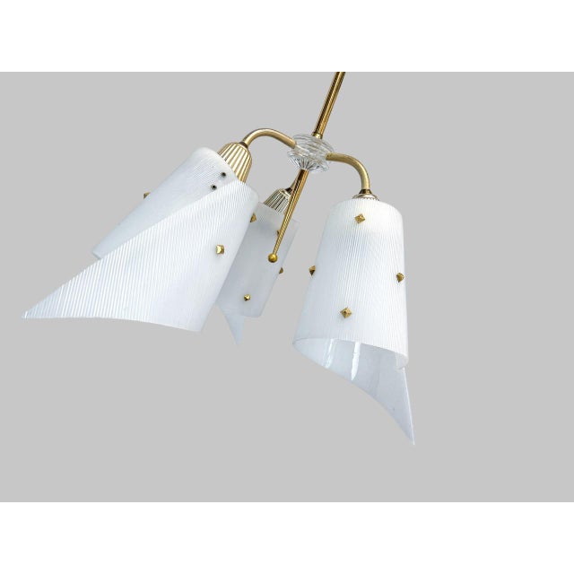 1950s Atomic Brass and Acrylic Chandelier by Pierre Guariche, 1950s For Sale - Image 5 of 14