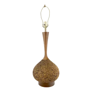 Mid Century Modern c1970s Onion Bulb Shape Turned Cork & Walnut Table Lamp