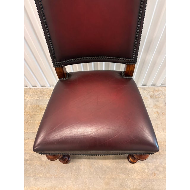 Early 20th Century Theodore Alexander Burgundy Leather and Brass Studded Armless Side Chair for Library Dining For Sale - Image 6 of 12