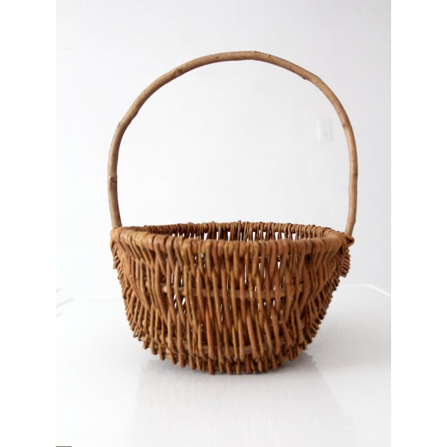 Wood Vintage Wicker Gathering Basket For Sale - Image 7 of 14