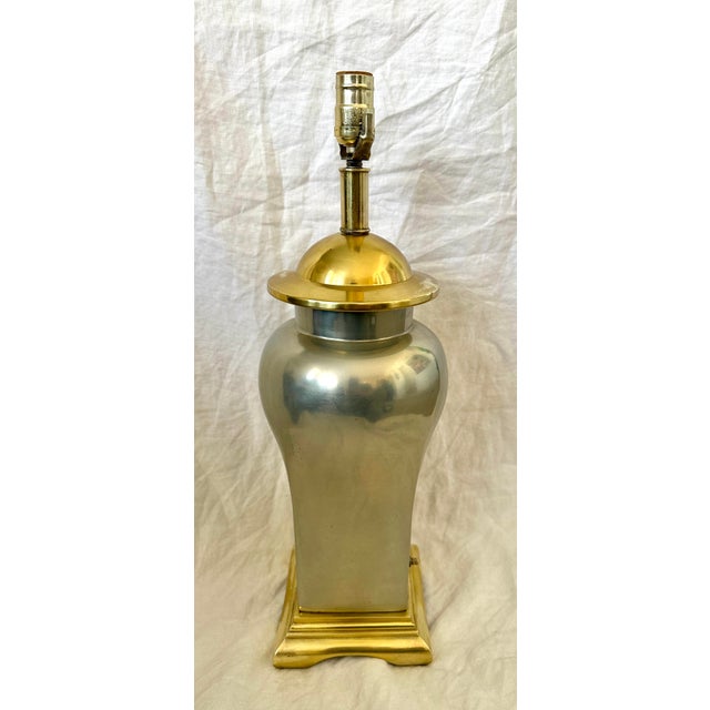Mid-Century Modern Vintage MCM Silver & Brass Metal Ginger Jar Table Lamp For Sale - Image 3 of 8