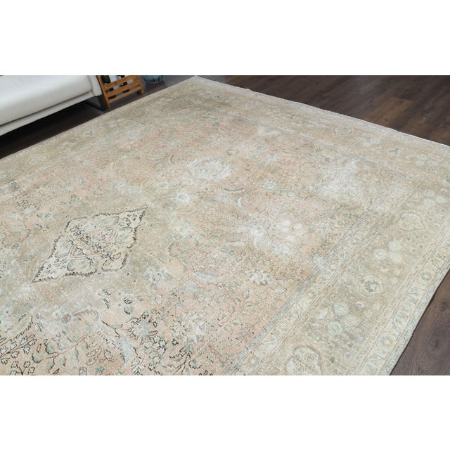 Textile 1970s Vintage Persian Handmade Wool Cotton Beige Area Rug For Sale - Image 7 of 11