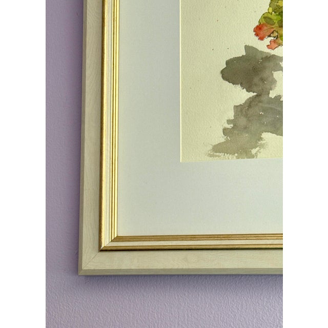 Shabby Chic Late 20th Century Original Watercolor - Potted Red Geranium Plant, Framed For Sale - Image 3 of 11