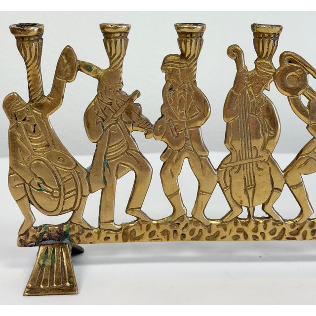 Vintage Brass Musician Menorah For Sale - Image 4 of 6