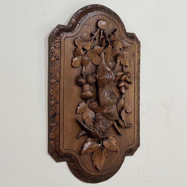 Pair 19th Century Country French Hunt Style Hand-Carved Oak Plaques For Sale - Image 12 of 16