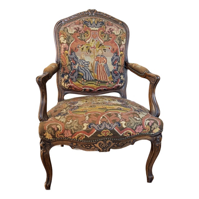 Antique Jacobean Needlepoint Chair For Sale