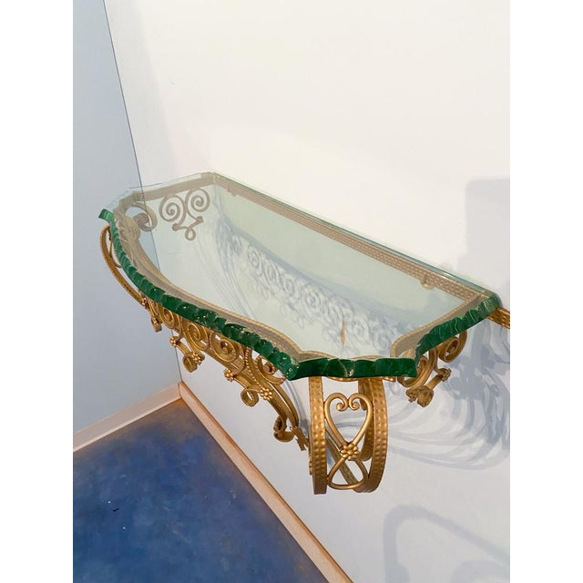 Mid-Century Italian Green Crystal Gold Iron Console Table by Pier Luigi Colli, 1950 For Sale - Image 16 of 18